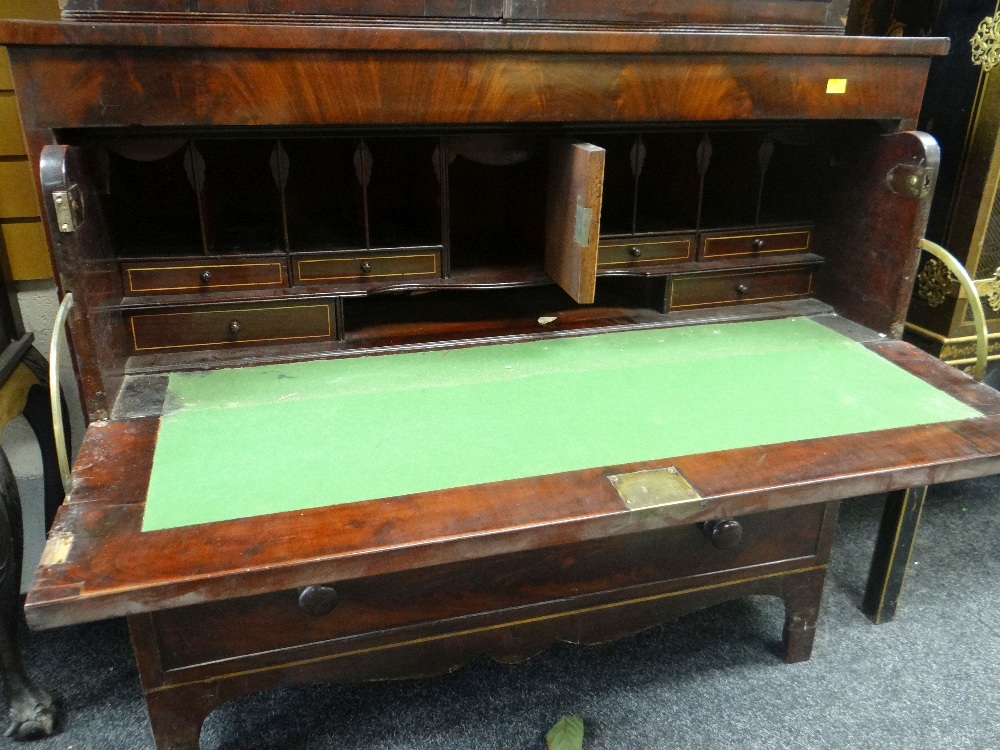 19TH CENTURY MAHOGANY SECRETAIRE BOOKCASE, the base of two drawers and drop down writing desk - Image 2 of 3