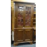 GOOD WELSH OAK FARMHOUSE CORNER CUPBOARD with astragal glazed top, 101cms wide