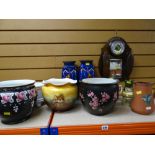 POTTERY PLANTERS including Carltonware and Shelley, pair of vases, puppets, barometer and brush
