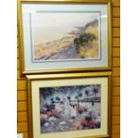 TWO GILT FRAMED FURNISHING PRINTS, Mediterranean street scene, 46 x 61cms together with a coastal