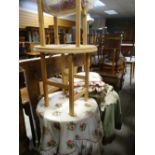 ASSORTED CIRCULAR GLASS TOPPED TABLES WITH COVERS & SOFT FURNISHINGS ETC