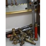 COLLECTION OF FIRE SERVICE HEAVY BRASS HOSE SECTIONS together with a vintage fire extinguisher and