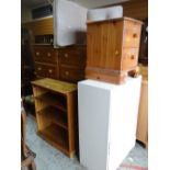 ASSORTED MAINLY PINE FURNITURE to include pair of narrow chests of five drawers, pine open bookcase,