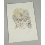 SIR KYFFIN WILLIAMS RA Christmas card print - head portrait of a young girl, believed pencil