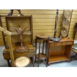 ASSORTED WOODEN FURNITURE including three tier folding cake stand, planter stand, tea trolley,