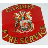 ENAMELLED METAL CARDIFF FIRE SERVICE SIGN, with crest to a red ground, 41cms wide