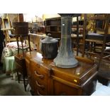 ASSORTED FURNITURE to include sideboard, two drawer night cabinet, barrel type planter, ETC