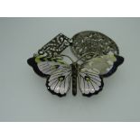 THREE ITEMS OF JEWELLERY IN A VINTAGE CASE comprising Norwegian silver and enamel butterfly