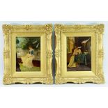 TWO CRYSTOLEUMS DEPICTING YOUNG LADIES, one in an interior, the other in a garden (the latter signed