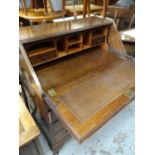 VINTAGE BURR-WOOD BUREAU, four drawers with brass furniture