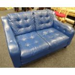 RETRO STYLE BLUE LEATHER TWO SEATER SETTEE