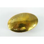 VICTORIAN WELSH OVAL BRASS WORKED SNUFF BOX inscribed John John, Llantrisant, 1896