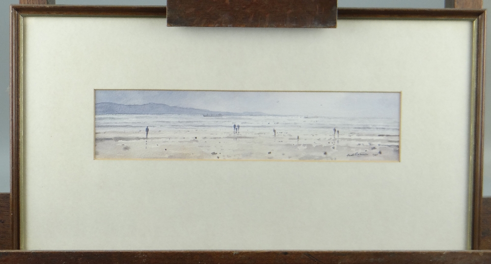 GARETH THOMAS watercolour - a beach scene with numerous figures and distant boats, signed and - Image 2 of 2