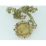 VICTORIAN 1896 GOLD FULL SOVEREIGN SET IN 9CT GOLD HEART, FLORAL AND DIAMOND CHIP MOUNT on 9ct