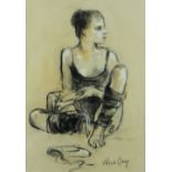 VALERIE GANZ pastel - study of a seated ballet dancer, signed, 27.5 x 19.5cms