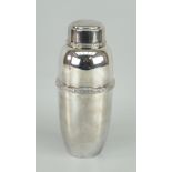 CHARLES GREEN SILVER-PLATED COCKTAIL SHAKER with raised Celtic style decorative bands to cover and