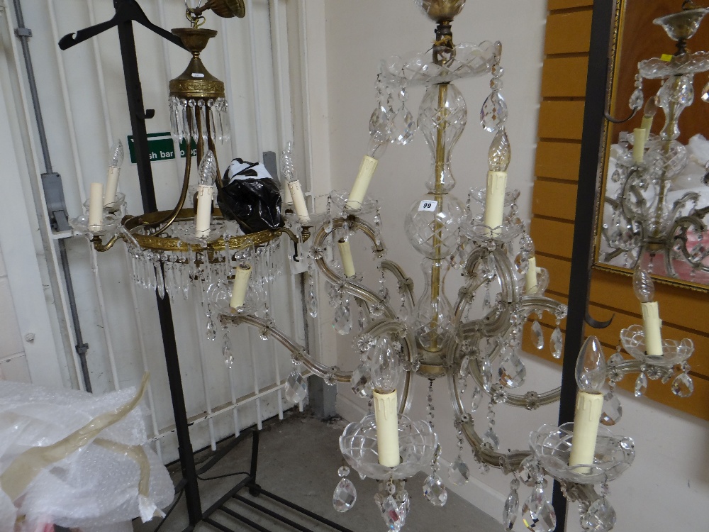 VINTAGE VENETIAN GLASS CHANDELIER & ANOTHER, the Venetian example with six arms and drop lustres