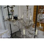 VINTAGE VENETIAN GLASS CHANDELIER & ANOTHER, the Venetian example with six arms and drop lustres