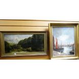 DUBOIS oil on canvas - boats in a harbour, signed, 48 x 38cms, together with a 19th Century oil on