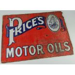 VINTAGE ENAMEL METAL ADVERTISING SIGN FOR PRICE'S MOTOR OILS with oval ship brand logo, 60.5cms