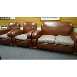 CIRCA 1940's / 50's ART DECO INFLUENCE LEATHERETTE THREE PIECE SUITE comprising two seater settee