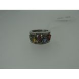 18CT WHITE GOLD MIXED GEMSTONE RING, 9.5gms