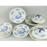 19TH CENTURY BLUE & WHITE TRANSFER PART-DINNER SET BY TURNER comprising fifteen plates, two