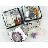 MODERN JEWELLERY ITEMS to include semi-precious stone set pendants, bracelet and ring many silver