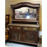 EDWARDIAN CARVED MIRROR BACK SIDEBOARD, 150cms wide