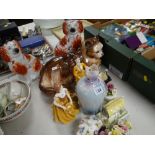 ASSORTED CERAMICS including a pair of Staffordshire dogs, Coalport figurine, Italian reclining cat