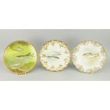 THREE ROYAL DOULTON BONE CHINA HAND PAINTED CABINET PLATES, all signed, one titled 'Trout',