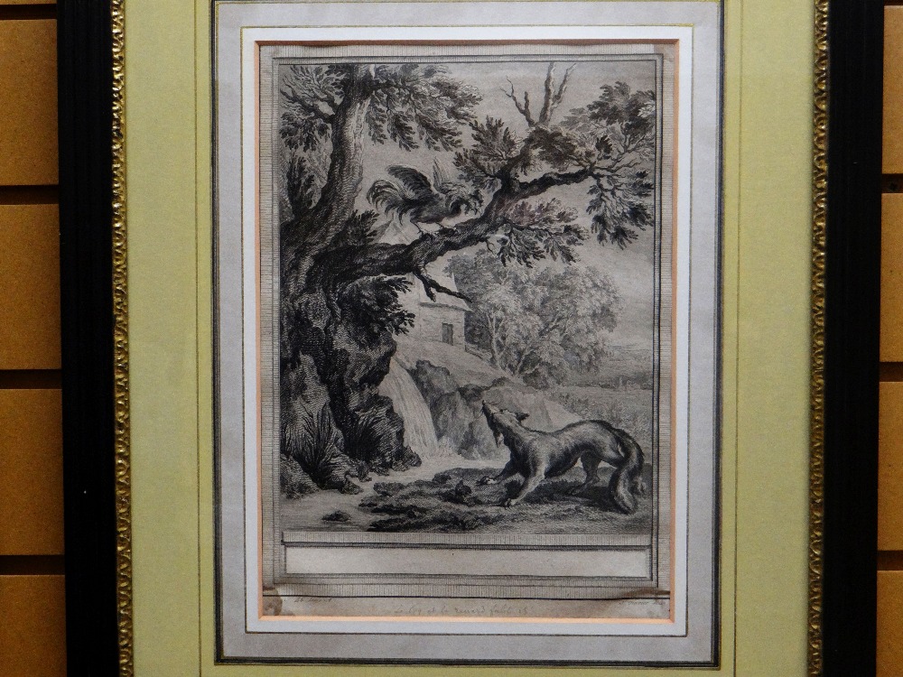 BELIEVED 19TH CENTURY ETCHING/ENGRAVING entitled in French 'Le Coq et le Rennard Fable' and an - Image 2 of 2