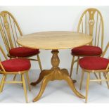 BLONDE ERCOL CIRCULAR BREAKFAST TABLE & FOUR SWAN & HOOP BACK ERCOL CHAIRS, breakfast table 98cms