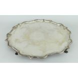 QUEEN ELIZABETH II SILVER SALVER the raised border of lobed and ogee form, on four pad feet,