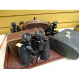 THREE PAIRS OF BINOCULARS together with a vintage cased Coronet camera