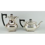 QUEEN ELIZABETH II MATCHING SILVER HOT WATER & TEA-POT with beadwork edge, claw feet and ridged
