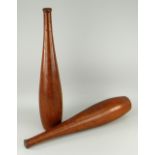 PAIR OF VINTAGE OAK SKITTLES, 62cms high