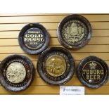 FIVE CONTINENTAL BEER BARREL-TOP PLAQUES