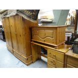 ASSORTED PINE BEDROOM FURNITURE to include two double wardrobes, blanket chest, chest ETC