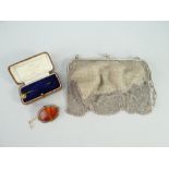 VINTAGE SILVER MESH PURSE & ASSORTED JEWELLERY