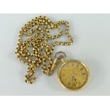 14K YELLOW GOLD FOLIATE ENGRAVED FANCY FOB WATCH on gold plated chain in box