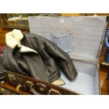 VINTAGE LEATHER SUITCASE & SHEARLING AMERICAN BOMBER STYLE LEATHER JACKET (medium size)