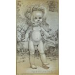 PATRICK WOODROFFE limited edition (2nd print) etching - study of a doll with inscription in smoke,