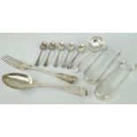 ASSORTED SILVER FLATWARE to include sifter-spoon, sugar-tongs, table cutlery ETC, 9.7ozs total