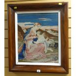 BERLIN WORK BIBLICAL SAMPLER - two figures in a landscape in a rosewood frame, circa 1890, 67 x