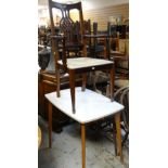 WHITE FORMICA TABLE & VINTAGE HALL CHAIR