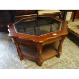 TWO TIER GLASS TOP & CANE WORK COFFEE TABLE