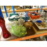 GREEN GLASS DRESSING TABLE SET, champagne flutes, boxed Aynsley brooch and earrings ETC
