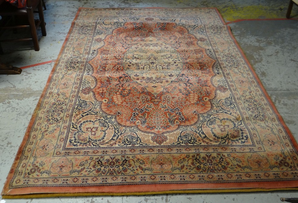 MAINLY GOLD & BLACK GROUND PERSIAN STYLE RUG with centre decoration and urn and flower decorated - Image 2 of 2