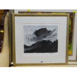 SIR KYFFIN WILLIAMS RA limited edition (128/150) inkwash print - clouds above Snowdonia, signed ful
